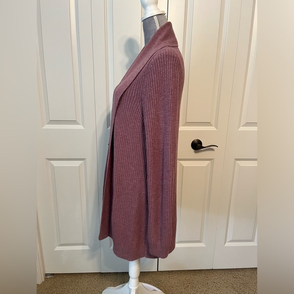 Talbots mauve purple wool blend open long cardigan sweater shawl collar Sz LG - Picture 5 of 6